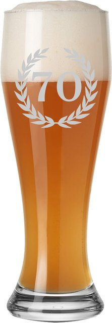 LUXENTU Weizenbierglas mit Gravur 70. Jubiläum, transparent, 0,5 l - Bild 1