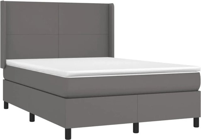 vidaXL Boxspringbett mit Matratze in Grau, Hybrid-Bett mit LED-Unterbettbeleuchtung und USB-Ladeanschluss, Kunstleder, B/T/H: 140 x 200 x 118 cm - Bild 1
