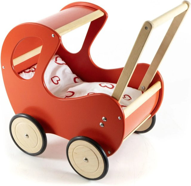 HolzFee Lauflernwagen Lawa PW Retro Rot Puppenwagen mit Bettzeug ab 1 Jahr - Bild 1