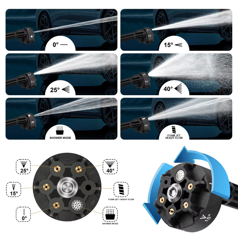 Gisam 6-in-1 Bürstenloser Elektrischer Hochdruck-Autowäscher in Grün, Kabellose Wasserpistole für Makita LXT 18V Akku mit 200 Bar Druck - Bild 2