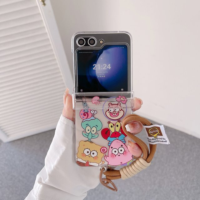 SpongeBob Schwammkopf und Patrick Star Handyhülle für Samsung Galaxy Z Flip 7 Z Flip 6 Z Flip 5 Z Flip 4 mit Trageband und harter PC-Rückseite - Bild 1