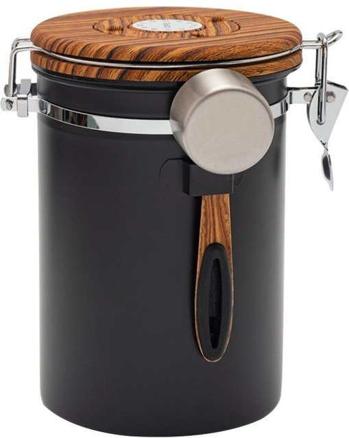 Hongpei Vakuumversiegelter Aufbewahrungsbehälter mit Löffel, Luftdichte Dose für Kaffeebohnen, Tee oder Nüsse, Schwarz, 1200 ml - Bild 1