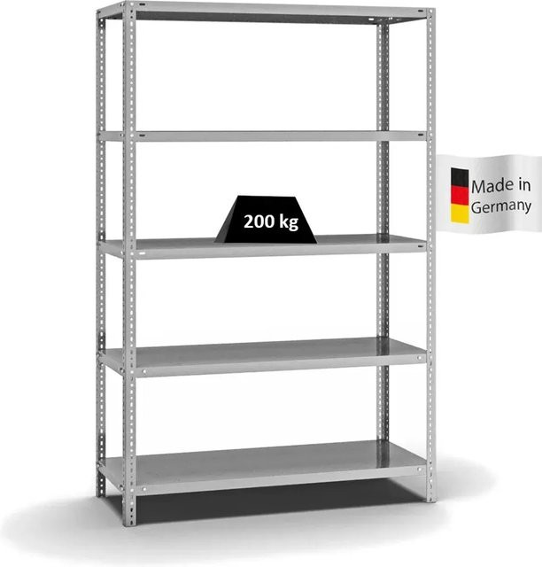 PROREGAL Fachbodenregal Medium-Duty mit 5 Ebenen, verzinkt, Farbe: Silber, H x B x T: 200 x 130 x 50 cm - Bild 1