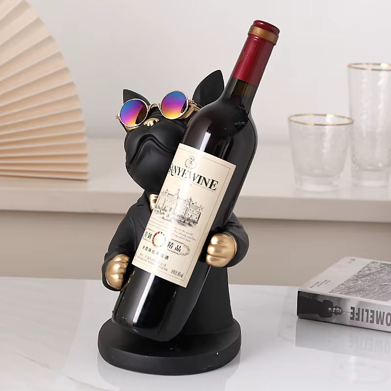 Milsccat Bulldoggen Weinhalter aus Harz in Schwarz als dekorative Tierfigur für Tisch und Schreibtisch - Bild 2
