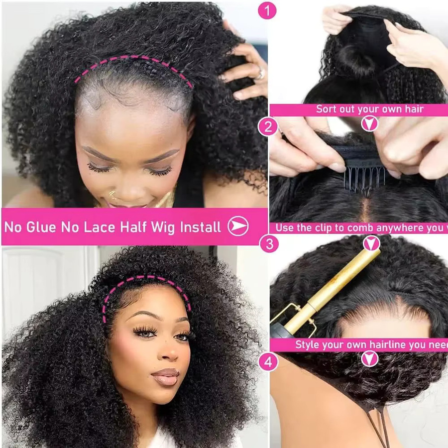 SUNPER QUEEN Halbperücke, Echthaar, Kinky Curly, mit Stirnband - Bild 2