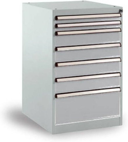 Manuflex BASETEC Schubfachschrank SP1130.9006 Stationär, Alusilber, 7 Schubfächer, abschließbar, Stahl - Bild 1