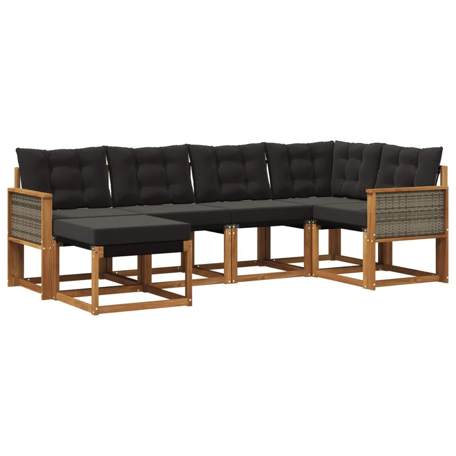 vidaXL Outdoor-Sofagarnitur L-Shape aus Akazienholz mit Textilene und Kissen, Schwarz und Natur - Bild 2