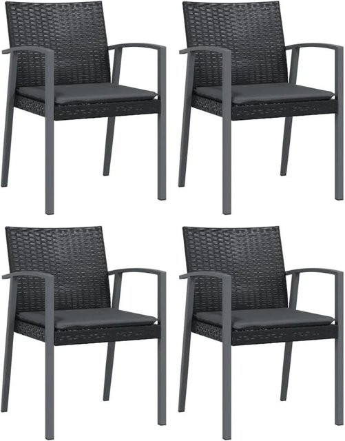 Furnicato Gartenstuhl Set aus 4 Stück in Schwarz mit Kissen aus Poly Rattan und Stahl, B/T/H: 56,5 x 57 x 83 cm - Bild 1