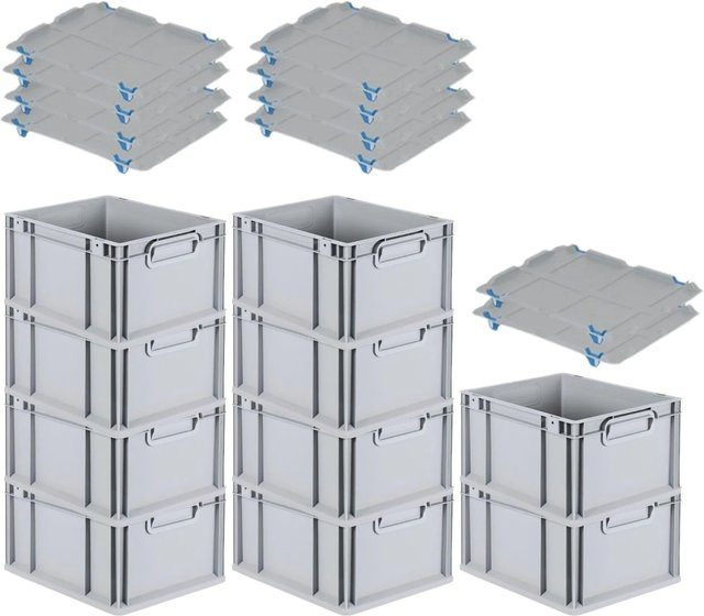 PROREGAL SparSet 10x Eurobox NextGen Grip mit Auflagedeckel und 4 blauen Schiebeschnappverschlüssen, Grau, H x B x T: 22 x 30 x 40 cm - Bild 1