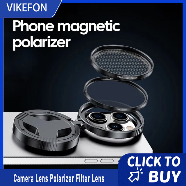 VIKEFON CPL Polarisationsfilter mit magnetischem Halter für iPhone 15 14 16 Pro Max Plus und Android Smartphones in Schwarz, 52mm - Bild 1