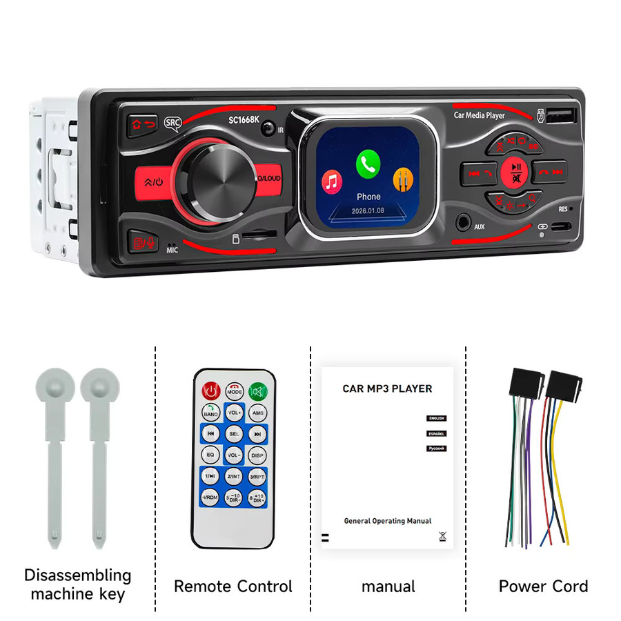 BQCC MP3 Autoradio mit 2,2 Zoll Touchscreen, Bluetooth, FM-Empfänger, 60W*4, AUX, USB, TF-Karte und farbiger Beleuchtung in Schwarz - Bild 4