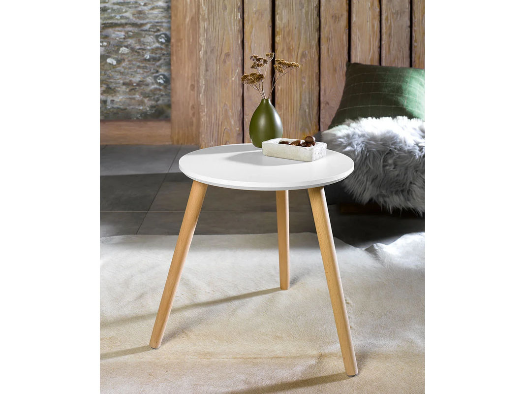 LIVARNO HOME Beistelltisch aus Massivholz Buche und MDF, rund, Weiß, Durchmesser: 40 cm, Höhe: 40,5 cm - Bild 2