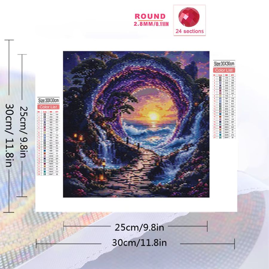 Momoart 5D DIY Diamant Mosaik Set Abstrakte Landschaft mit Sonnenuntergang und Meer als Stickerei Dekoration, Breite: 20 cm, Höhe: 20 cm - Bild 2