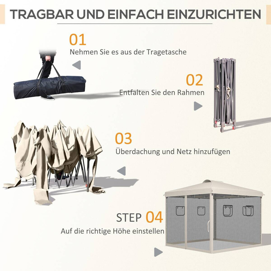 Outsunny Pavillon beige mit Fenster aus Polyester und Stahl B/T/H: 297 x 297 x 287 cm - Bild 3