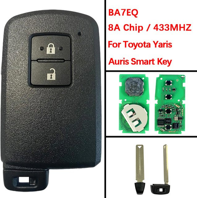 Smart Key Fob für Toyota Yaris ab 2008, 2 Tasten Aftermarket Keyless Go Fernbedienung mit 8A Chip, 434 MHz, FCC BA7EQ, Schwarz - Bild 1