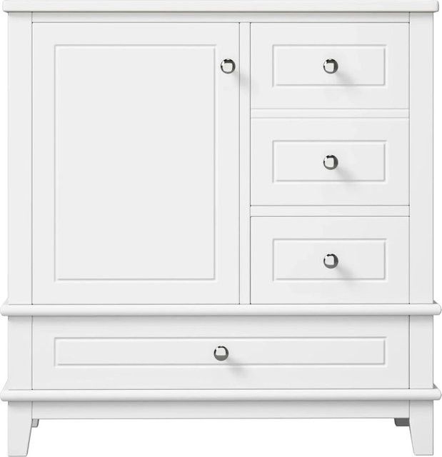 Merax Badschrank Weiß mit Waschbecken aus Keramik und 3 Schubladen, B: 81 cm - Bild 1