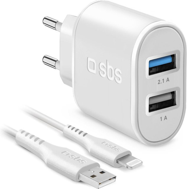 SBS Fast Charge Kit mit USB-C Ladegerät und Lightning-Kabel in Weiß - Bild 1