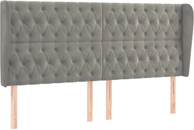 vidaXL Kopfteil mit Ohren in Hellgrau aus Samt, B/T/H: 203 x 23 x 118/128 cm - Bild 1