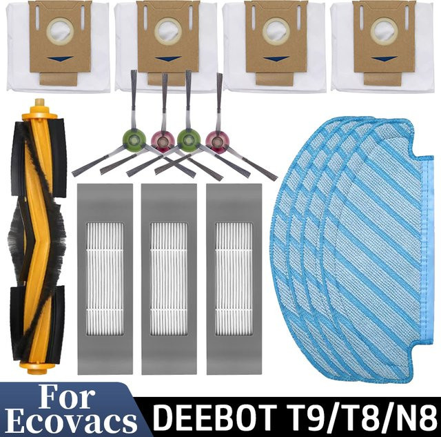 Brangdy Ersatzteil-Set für Ecovacs DEEBOT T9 AIVI OZMO T8 AIVI T8 Max T8 Serie N8 Pro Plus N8 Pro mit Hauptbürste, Seitenbürste, Filter, Wischtuch und Staubbeutel, multicolour - Bild 1