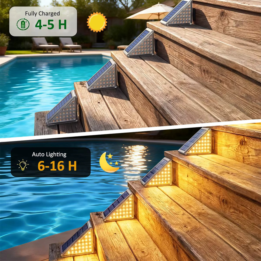 AMARYLLIS LED Solar-Terrassenleuchten Set mit warmweißem Licht, IP65 wasserdicht, dreieckige Solarleuchten für Garten, Terrasse und Treppen - Bild 2