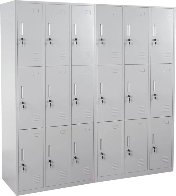 Proregal Schließfachschrank Saturn aus Metall mit 18 Fächern, Grau, H x B x T: 180 x 180 x 50 cm - Bild 1