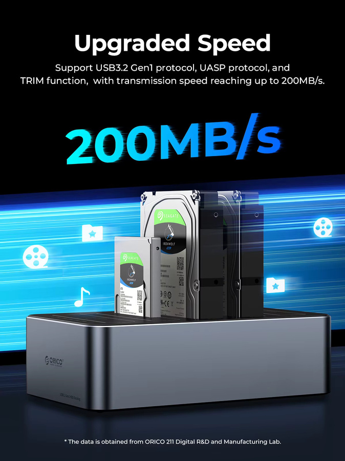 Orico Aluminium Festplattenstation Typ C mit 5 Gbit/s und Offline-Klonfunktion für 2.5 und 3.5 HDD-Gehäuse - Bild 3