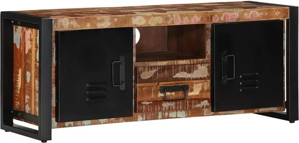 vidaXL TV-Schrank im Industrial Design aus Massivholz und Metall, Farbe Braun/Schwarz, B/T/H: 100 x 30 x 40 cm