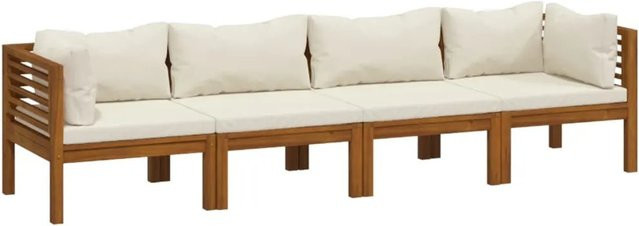 vidaXL 4-Sitzer-Gartensofa in U-Form aus massivem Akazienholz mit cremefarbenen Polstern - Bild 1