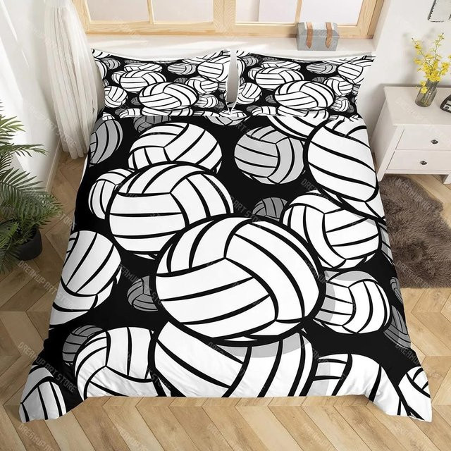 Volleyball Sport Bettwäsche Set mit Aquarell-Design in Schwarz, Bettbezug und Kissenbezug aus Mikrofaser, Breite: 90 cm, Länge: 200 cm - Bild 1