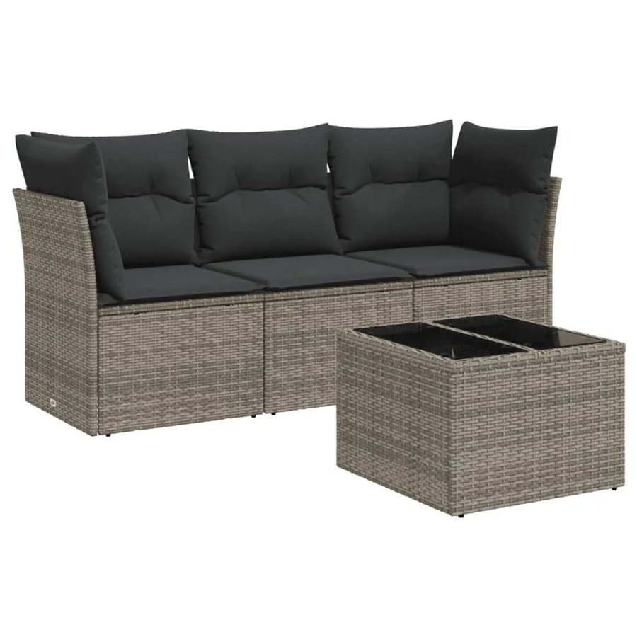 vidaXL 4-tlg Garten-Sofagarnitur aus Poly Rattan mit Kissen in Grau - Bild 2