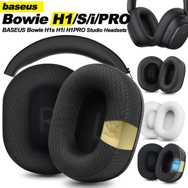 Baseus Ersatz-Ohrpolster aus weichem Proteinleder und Mesh-Gewebe für Bowie H1S, H1i, H1, D02 und D05 Pro in Schwarz - Bild 1