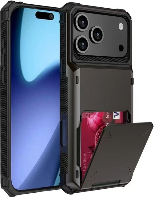 Eurynome Brieftaschen-Hülle für iPhone mit Kartensteckplatz und Hidden Pocket, Armor Hard PC Cover, grau - Bild 1
