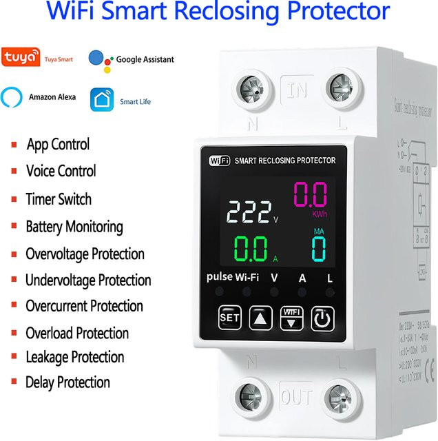 TUYA WIFI Intelligenter RCD Leckstromschutzschalter mit APP-Steuerung, Weiß, 63 A - Bild 1