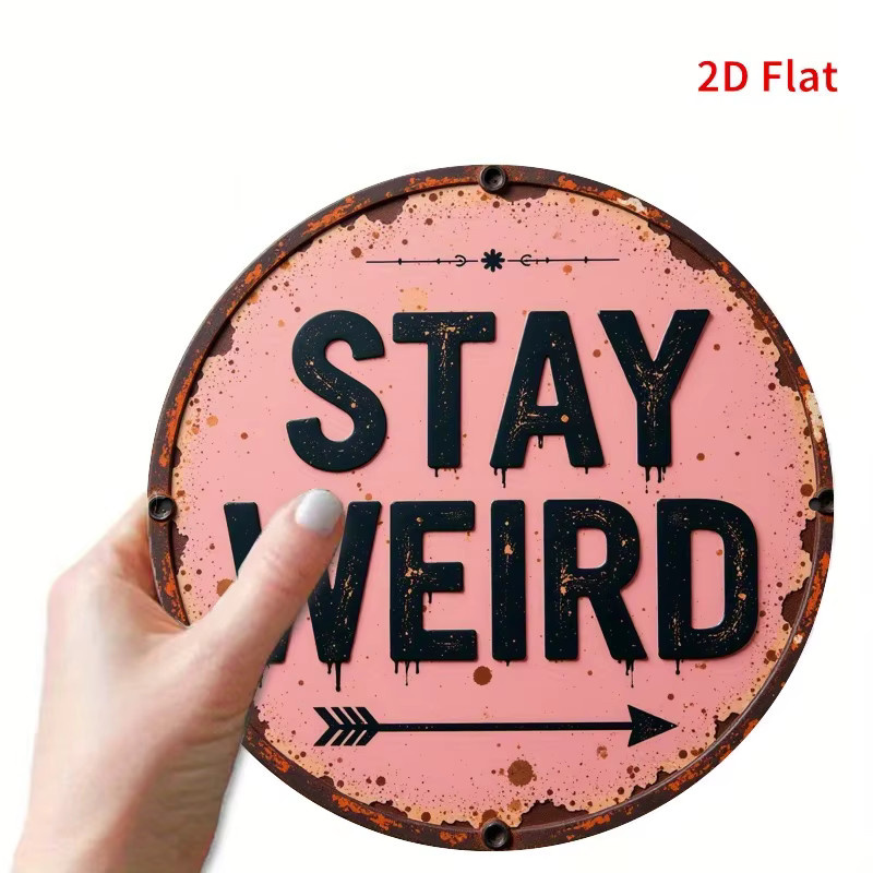 Potdemiel Stay Weird Rundes Metallschild in Pink mit Vintage Design, Durchmesser: 20 cm - Bild 3