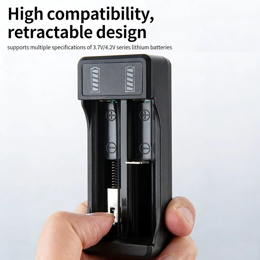 Kebidumei Universelles Lithium-Batterieladegerät mit LED-Anzeige und Kabel, 3,7 V, Schwarz, Schnellladegerät für 18650, 16650 und 14500 Akkus - Bild 5