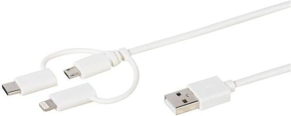 Vivanco 3in1 Ladekabelset mit Micro USB, USB Type C und Lightning in Weiß, Länge: 1 m - Bild 1