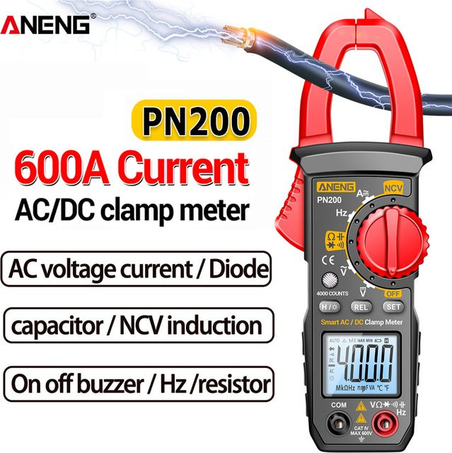 ANENG PN200 Digitales Zangenmessgerät Multimeter Amperemeter mit DC/AC 600 A, NCV und Kapazitätsmessung in Rot - Bild 1