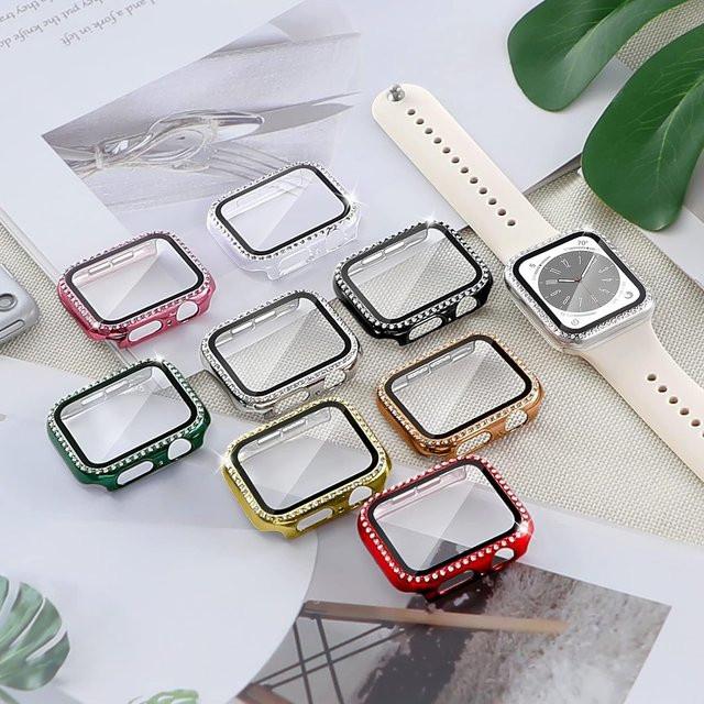 Samusak Displayschutzhülle für Apple Watch, Edelstahl, Diamant, Damen - Bild 1