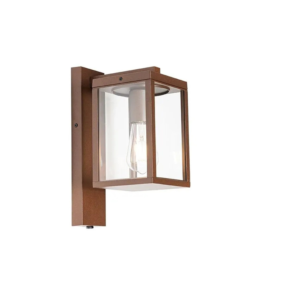QAZQA Charlois Außenwandlaterne aus Aluminium und Glas in Rostbraun mit Dämmerungssensor und IP44 Schutz, E27 Fassung - Bild 2