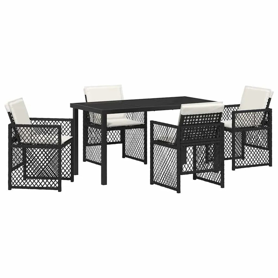 vidaXL Garten Essgruppe aus Poly-Rattan und Stahl in Schwarz, 5-teilig mit rechteckigem Tisch - Bild 2