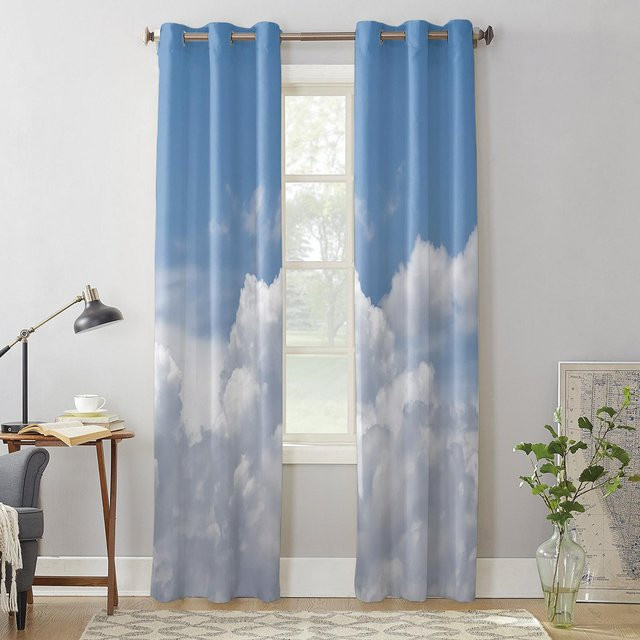 Super Six Himmel Wolken Fenstervorhänge Grau, semi-transparent Stoffdraperie für Wohnzimmer und Schlafzimmer, Breite: 135 cm, Höhe: 60 cm - Bild 1