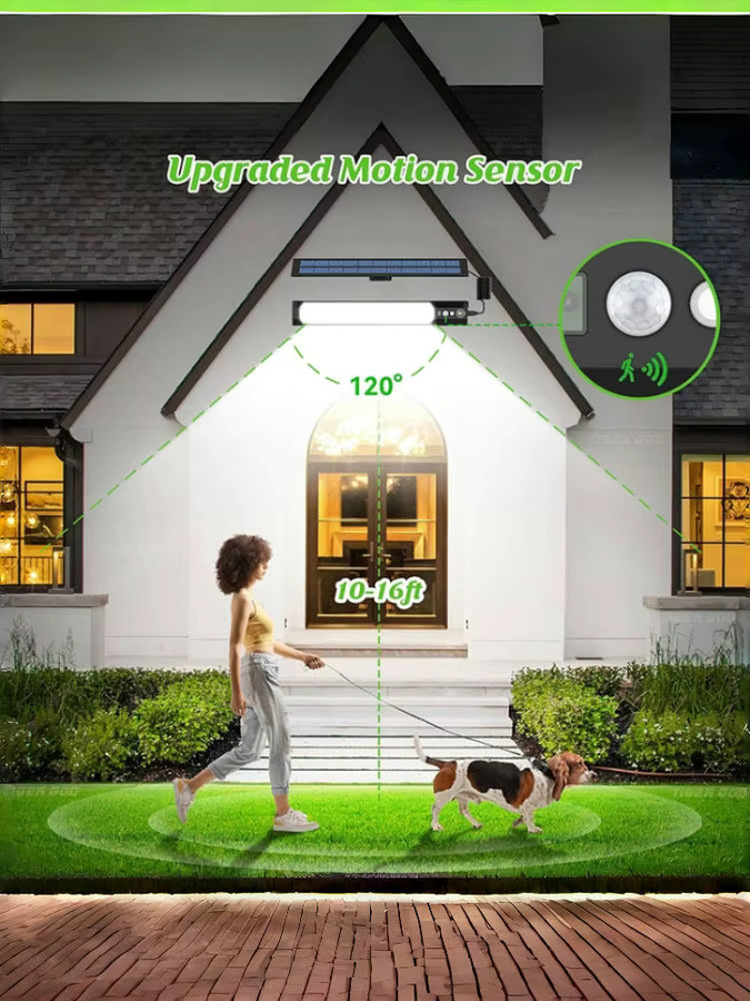 SerRickDon Solar-LED-Außenwandleuchte mit 158 LEDs und Bewegungssensor, Schwarz, Modernes Design für Garten und Außenbereich - Bild 7