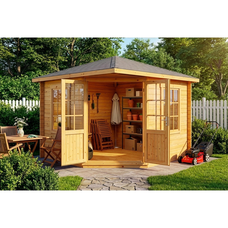 Alpholz Gartenhaus Monica-40 Natur mit Spitzdach und Fenstern, B/T: 300 x 300 cm - Bild 2