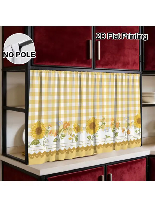 VIKAMA Sonnenblumengelbe Vorhänge mit Karomuster für Wohnzimmer, Küche und Badezimmer - Bild 7