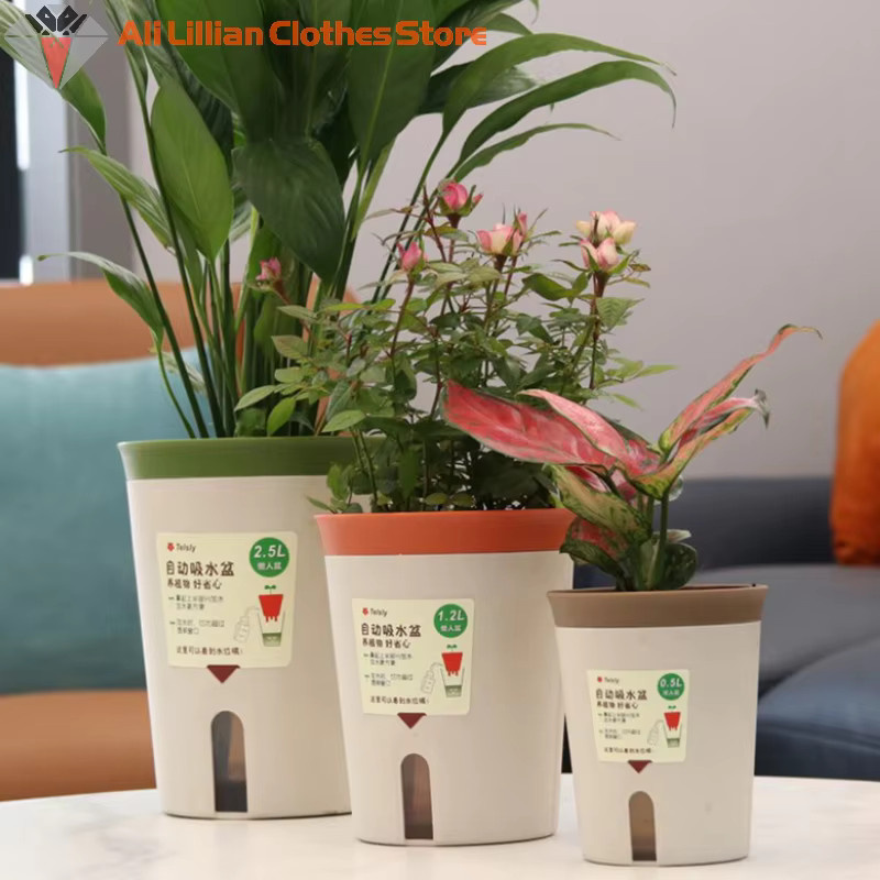 Selbstbewässernder Hydrokultur-Blumentopf aus Kunststoff von WHPHous in Braun und Weiß - Bild 2