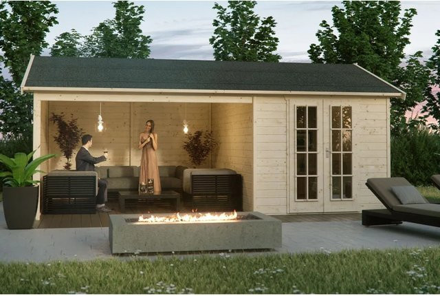 Skan Holz Gartenhaus Tilburg Satteldach Unbehandelt Beige B/H/T: 653 x 288 x 380 cm - Bild 1