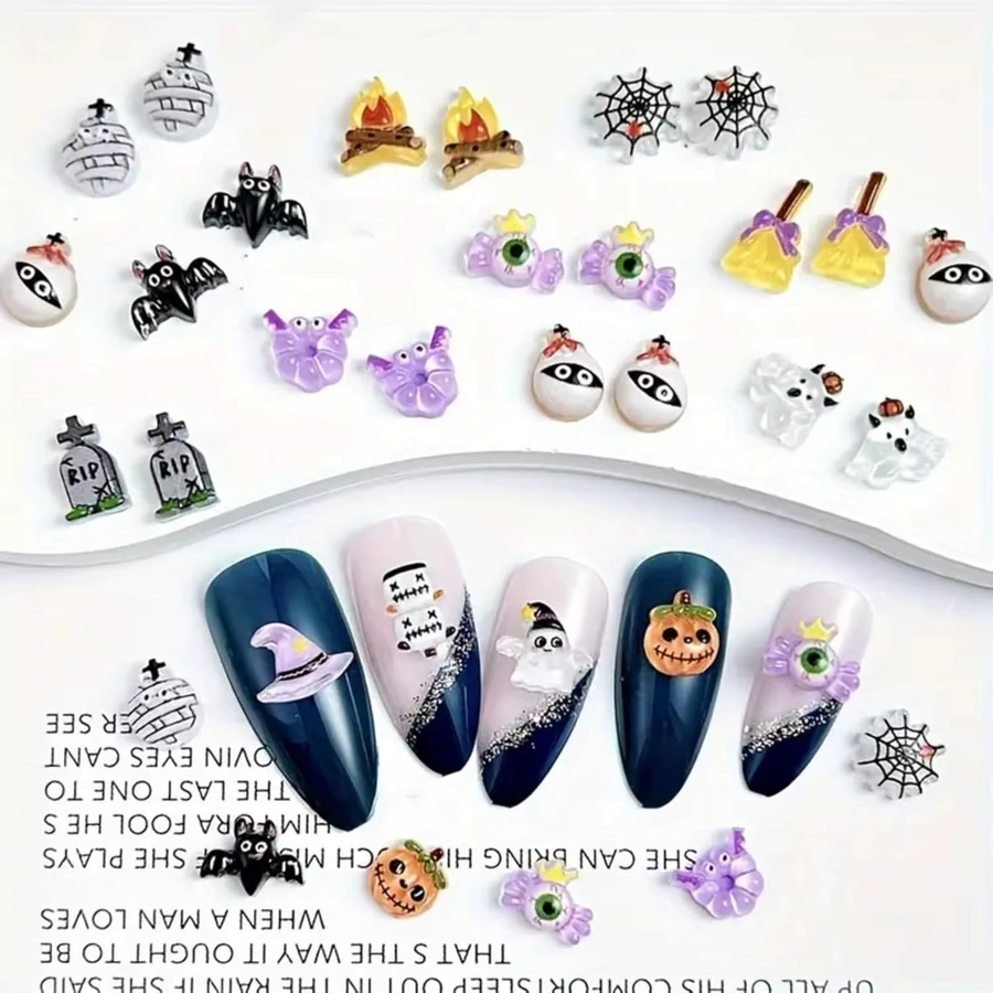 felaxuu Nail Art Charms, 50 Stück, 3D Harz Kürbisse, Glänzend, Unisex - Bild 3