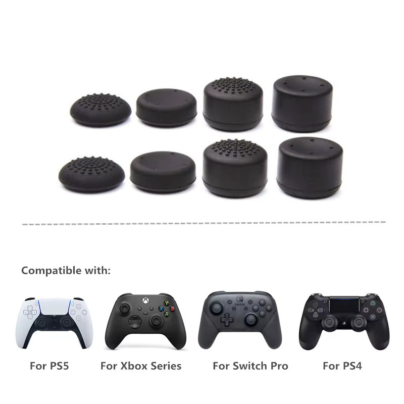 8 Stück Silikon Thumb-Stick Grip Caps in Schwarz für PS5, PS4, PS3 und Xbox 360 Controller von KOMIER - Bild 2