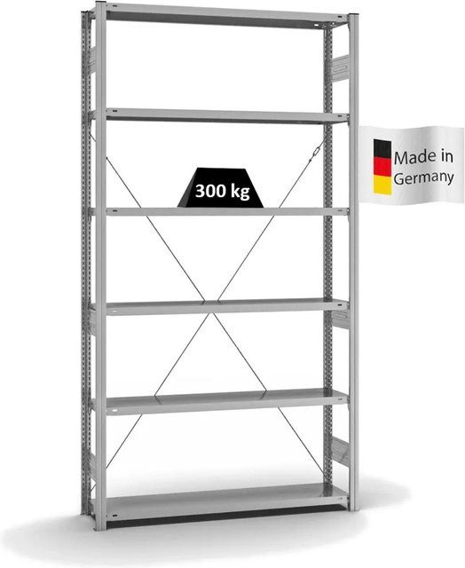 PROREGAL Fachbodenregal Stecksystem T-Profil Heavy-Duty, 6 Ebenen, verzinkt, H x B x T: 250 x 130 x 30 cm - Bild 1