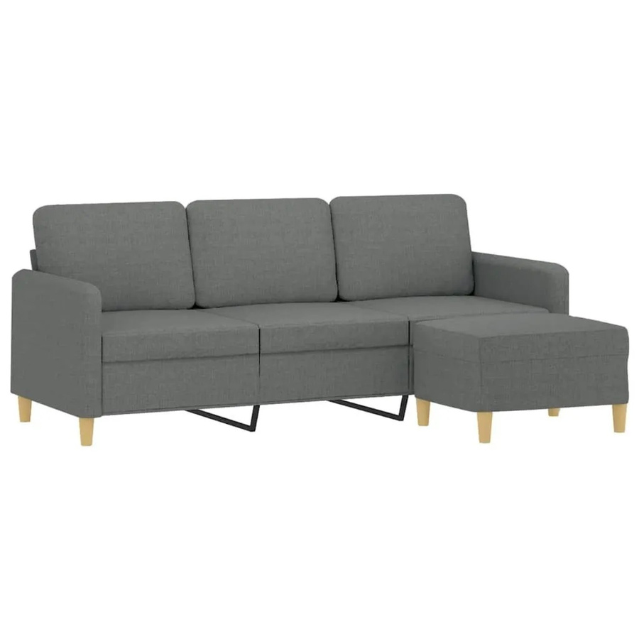 vidaXL 3-Sitzer-Sofa mit passendem Hocker in Dunkelgrau, modernes Stoffsofa für das Wohnzimmer - Bild 2